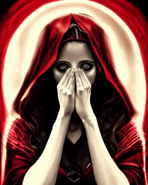 Image similar to Scarlet witch outfit Sarah Michelle Gellar, black magic, symmetrical face symmetrical eyes, realistic character concept, full body, scary pose, comic book, illustration,;cinematic lighting, high resolution, Charlie Bowater, Norman Rockwell, symmetrical eyes, single face, detailed and intricate, beautiful