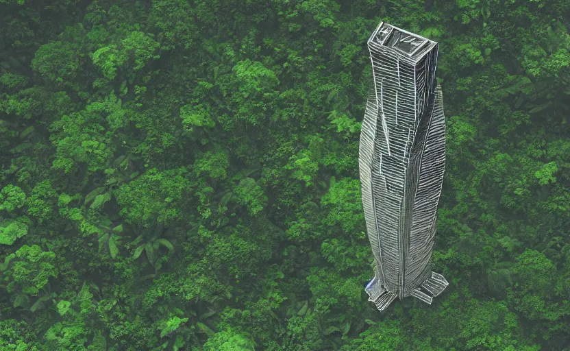 Prompt: big skyscraper levitate over the jungle, ghibli style