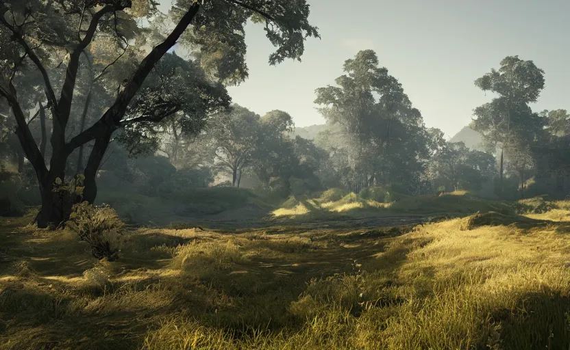 Image similar to beautiful landscape, Unreal Engine 5, RTX, AAA Game, Detailed 3D Render, Cinema4D