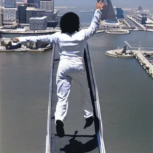 Image similar to “Michael Jackson Moonwalking on top of the St.Louis Arch”