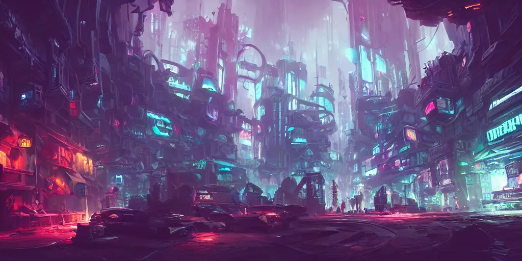 Image similar to wide angle view of piltover underground cyberpunk city, league of legends arcane, highly detailed, digital painting, artstation, concept art, octane render, by federico pelat and liam wong and jonas roscinas and damien peinoit