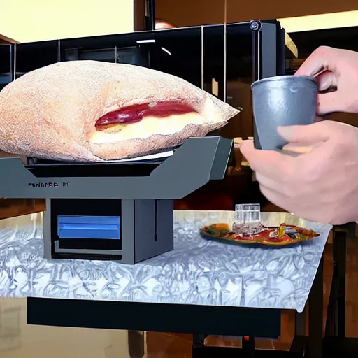 Image similar to machine that 3d prints fancy meals at restaurant table