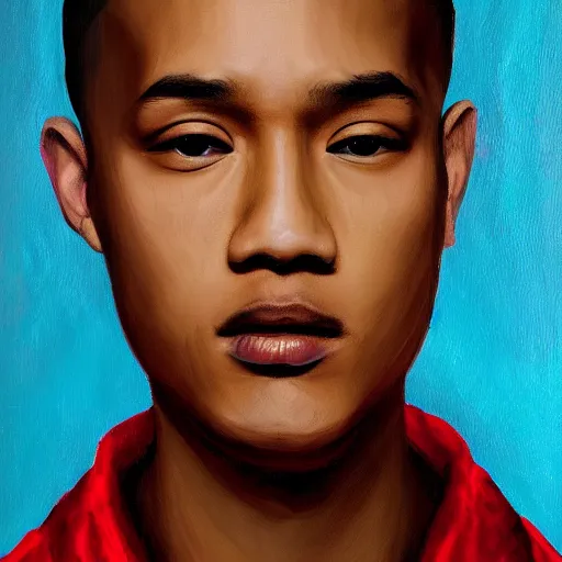 Prompt: thaiboy digital presidential portrait, realistic painting