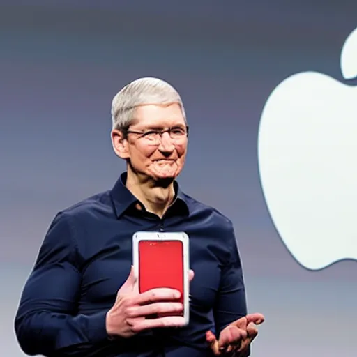 Image similar to an apple with the face of tim cook