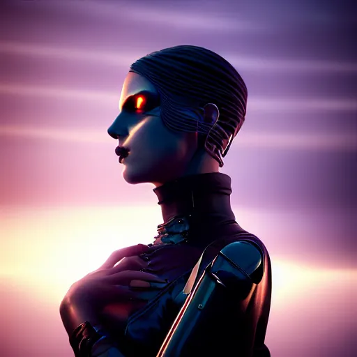 Image similar to photographic portrait of a stunningly beautiful gothic cyberpunk android female in soft dreamy light at sunset, god rays, contemporary fashion shoot, by edward robert hughes, annie leibovitz and steve mccurry, david lazar, jimmy nelsson, breathtaking, 8 k resolution, extremely detailed, beautiful, establishing shot, artistic, hyperrealistic, beautiful face, octane render