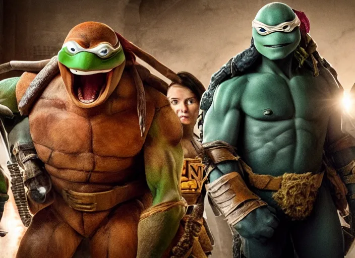 Prompt: film still of a michaelangelo in teenage mutant ninja turtles 2 0 1 4