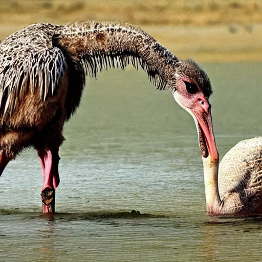Image similar to ostrich and crocodile hybrid animal, realistic photo