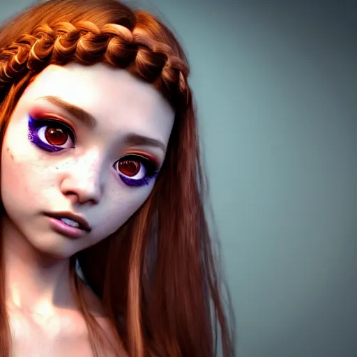Prompt: ugliest woman to ever exist render as a very beautiful 3d anime girl, hot petite, long braided hair, hazel eyes, full round face, short smile, cinematic lightning, medium shot, mid-shot, highly detailed, trending on Artstation, Unreal Engine 4k, cinematic wallpaper
