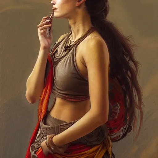 Image similar to artstation concept of a beautiful girl holding a dove, brown skin, sweaty skin, symmetrical face, casual white garment, brown canyon background, shiny colorful, hyperdetailed, artstation trending, world renowned artists, worth1000.com, historic artworks society, antique renewal, cgsociety, by greg rutkowski, by Alphonse Mucha, Deviantart