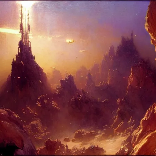 Image similar to detailed cinematic wide shot of world spaceship, ultra realistic, spring light, painting by gaston bussiere, craig mullins, j. c. leyendecker