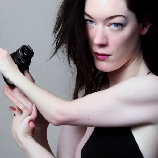 Image similar to close up of stoya holding a squicho. beautiful dslr. masterpiece.