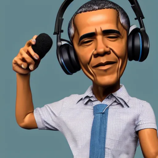 Prompt: 3d render of obama as a cute chibi figurine DJing with headphones, blender, artstation