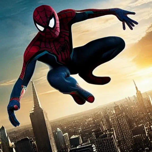 Image similar to promotional photo from new mcu spiderman movie featuring a black symbiote spiderman suit worn by tom holland