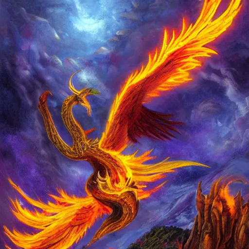 Image similar to fantasy art phoenix rising from ashes