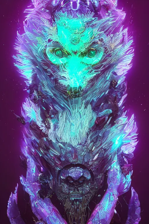 Image similar to A fancy portrait of a crystalized beast by Greg Rutkowski, beeple, Sung Choi, Mitchell Mohrhauser, Maciej Kuciara, Johnson Ting, Maxim Verehin, Peter Konig, final fantasy, macro lens, 35mm, 8k photorealistic, cinematic lighting, HD, high details, dramatic, dark atmosphere, trending on artstation