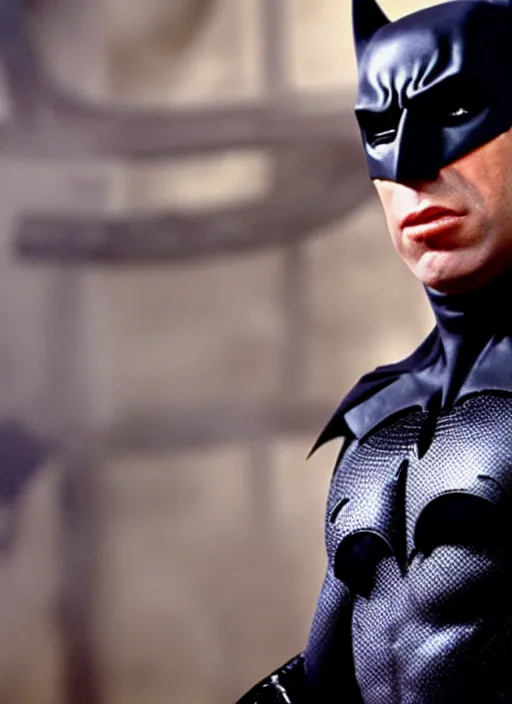 Image similar to film still of john travolta as batman in batman, 4 k