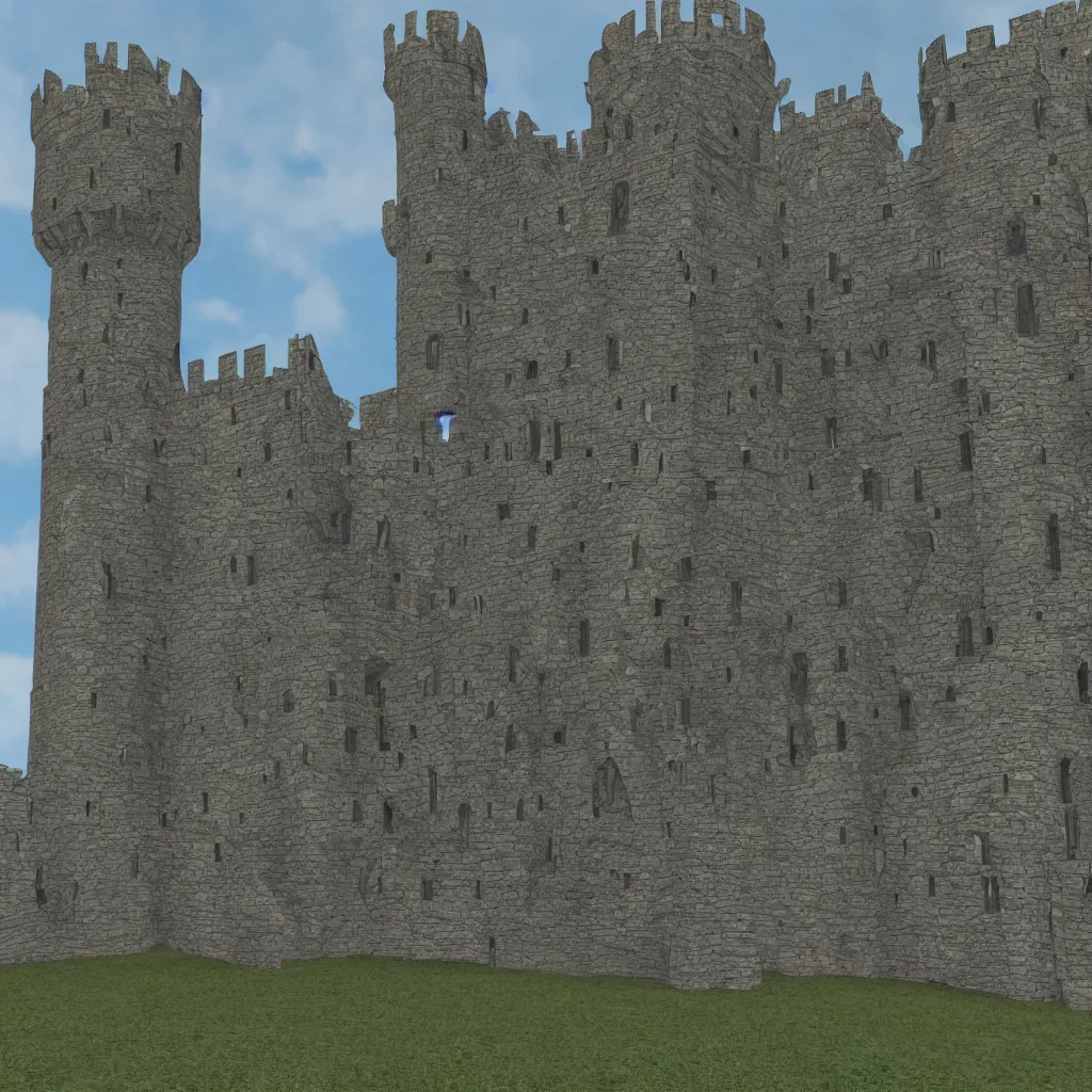 Image similar to celtic castle, 4 towers, photorealistic, hyper detailed, picture taken from the ground, first person perspective, realistic