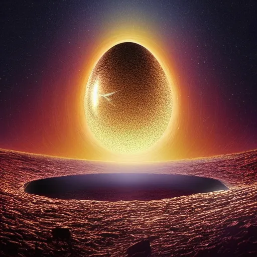 Image similar to the planet earth is inside a galactic sized egg. the egg cracks open and slowly earth falls out. digital art, dramatic lighting, comedy, science fiction, concept art, epic fantasy, surreal. 2 0 0 1 space odyssey.