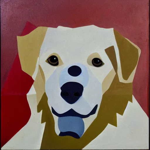 Prompt: cubism painting of a white golden retriever