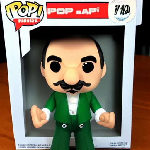 Prompt: Luigi wearing suit, as a Pop Funco Figure,