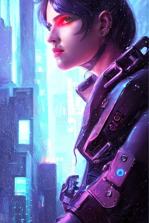 Image similar to portrait futuristic confidence cyberpunk young female Musketeer, in futuristic stormy heavy snowy tokyo rooftop cyberpunk night, ssci-fi, fantasy, intricate, very very beautiful, elegant, neon light, highly detailed, digital painting, concept art, human anatomy, soft light, hdri, smooth, sharp focus, illustration, art by tian zi and craig mullins and WLOP and alphonse mucha