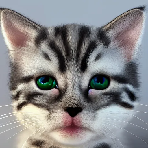 Image similar to photorealistic kitten. hyperdetailed photorealism, 1 0 8 megapixels, amazing depth, high resolution, 3 d shading, 3 d finalrender, 3 d cinematic lighting