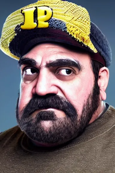 Image similar to very very intricate photorealistic photo of wario wearing his hat in an episode of game of thrones, photo is in focus with detailed atmospheric lighting, award - winning details