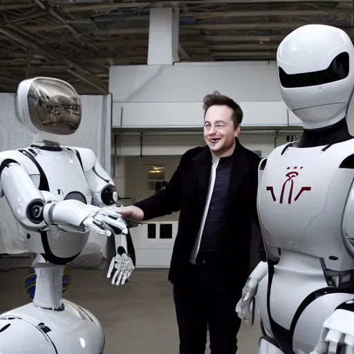 Prompt: elon musk standing and smiling in a headless robot costume. ai day