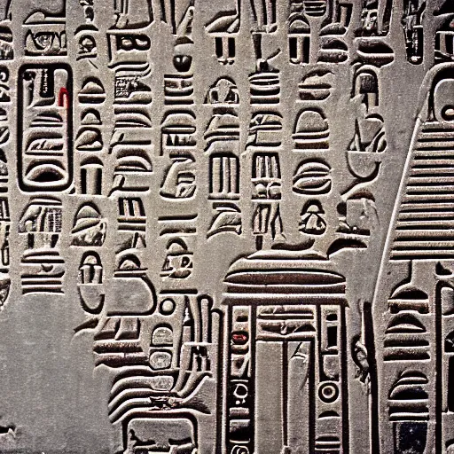Prompt: hieroglyphs representing modern technologies