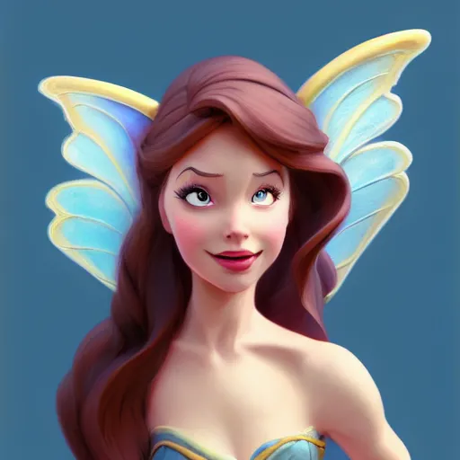 Image similar to 3 / 4 view of a portrait of a female fairy disney character with wings, confident pose, digital painting, artstation, concept art, smooth, sharp focus, illustration, trending on artstation, highly detailed, concept art, art by milt kahl, glen keane, marc davis, trending on artstation h 6 4 0