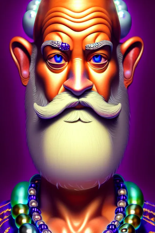 Image similar to maximalist detailed handsome masculine wise old male genie portrait by adoryanti, machine. delusions, holosomnia, electrixbunny, rendered in discodiffusion. decorated with pearls and gems, behance hd. by wlop, studio ghibli. ilya kuvshinov, igor goryunov artgerm. ray tracing hdr polished sharp