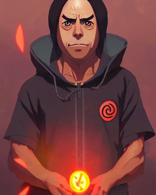 Prompt: joe rogan in naruto as a hidden leaf village ninja, medium shot close up, details, sharp focus, illustration, by jordan grimmer and greg rutkowski, trending artstation, pixiv, digital art