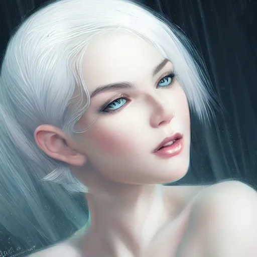 Prompt: teen girl, white hair, gorgeous, amazing, elegant, intricate, highly detailed, digital painting, artstation, concept art, sharp focus, illustration, art by Ross tran and kuvshinov