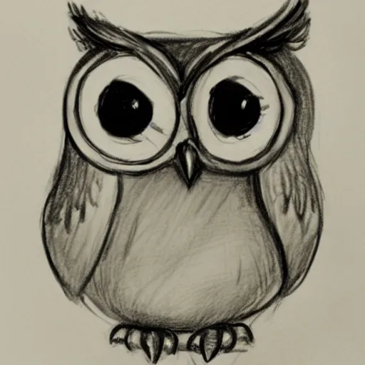 Prompt: a sketch of a cute owl with a big smile