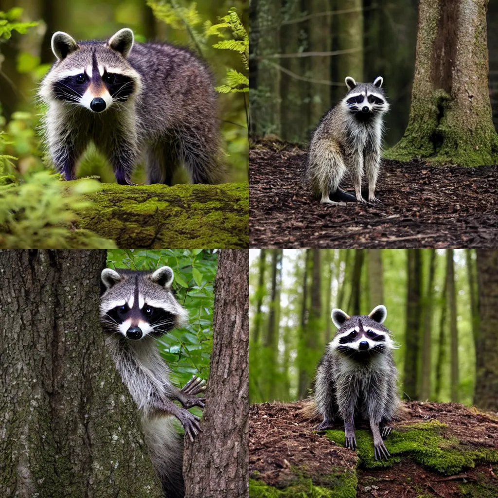 Prompt: a raccoon standing in a forest