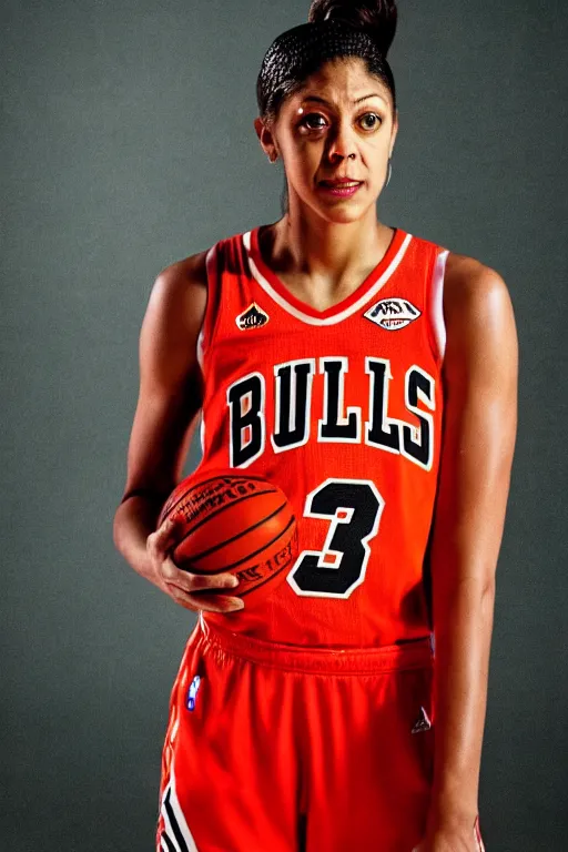 Image similar to candace parker in bulls jersey, high contrast, high saturation cinematic film still