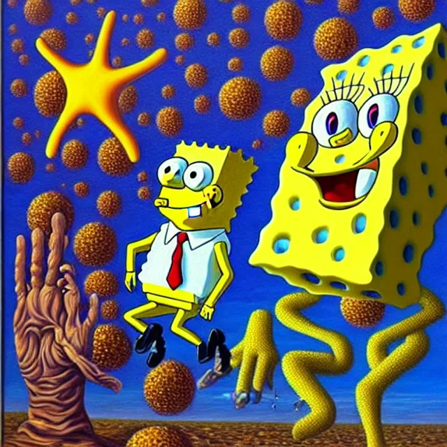 Image similar to an oil on canvas portrait of spongebob squarepants, surrealism, surrealist, cosmic horror, rob gonsalves, high detail