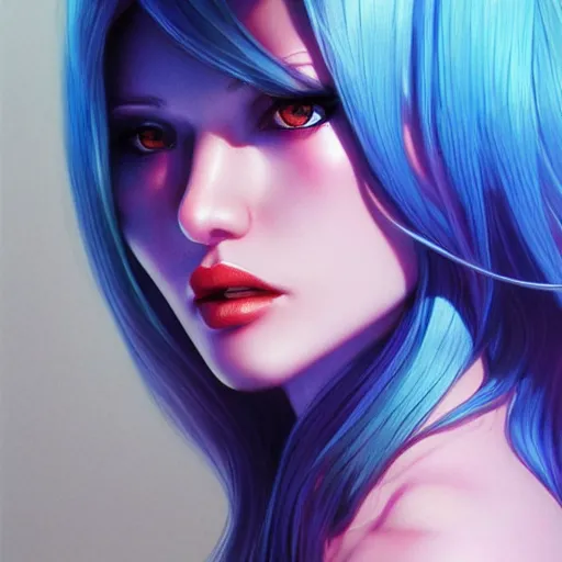 Prompt: electric woman, cute - fine - face, pretty face, oil slick hair, realistic shaded perfect face, extremely fine details, realistic shaded lighting, dynamic background, by katsuhiro otomo, artgerm