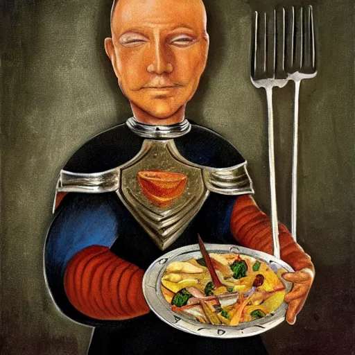 Image similar to a knight with a mighty fork in hand