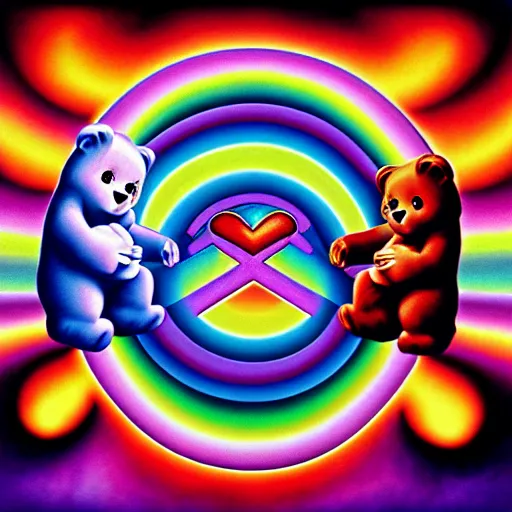 Image similar to care bears on tool album cover, 8 k resolution hyperdetailed, surrealism style of alex grey, extremely high quality