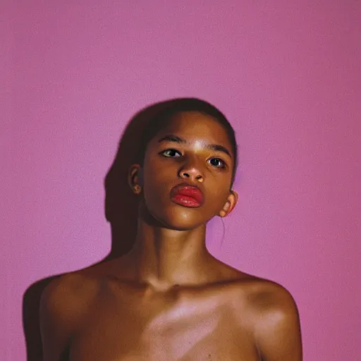 Image similar to realistic photoshooting for a new ssense lookbook, color film photography, close up, portrait of a beautiful woman, photo in style of tyler mitchell, y 2 k, 3 5 mm,