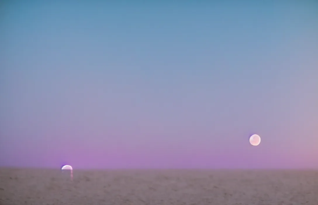 Prompt: beach with purple water, glowing moon, sigma lens, strong bokeh, photography, highly detailed, 8 5 mm, f / 1. 3, foggy, dramatic lighting, 4 k