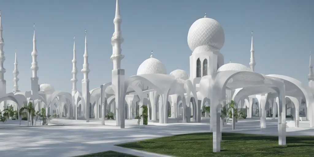 Prompt: futuristic white mosque, elegant, highly detailed,