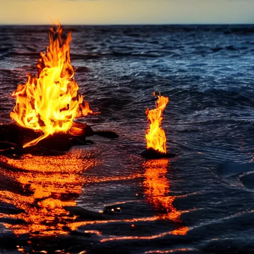 Prompt: the cleansing fire purifying the Earth, 4k, highly detailed, photo taken from the sea
