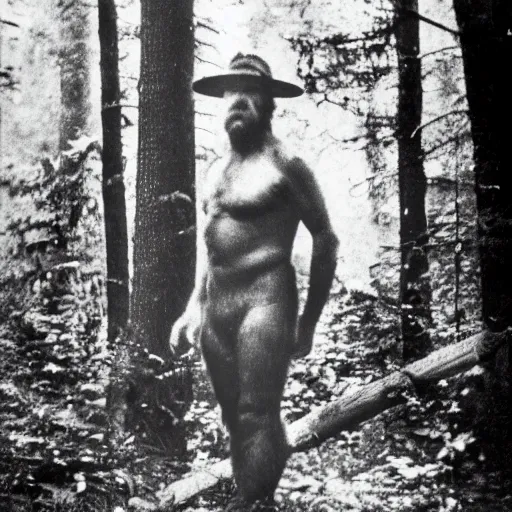 Prompt: vintage photography of a sasquatch in the woods
