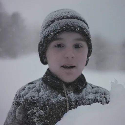 Prompt: photograph of a boy made out of snow