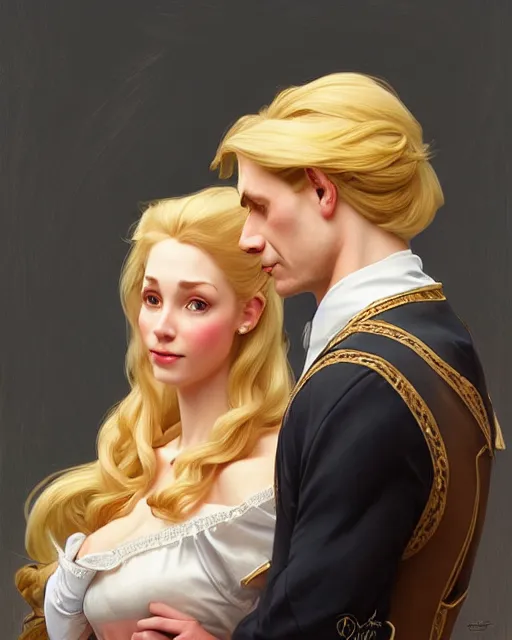 Image similar to Portrait of a  blonde lady and Michael as characters in Dogtanian,real life skin, intricate, elegant, highly detailed, artstation, concept art, smooth, sharp focus, art by artgerm and greg rutkowski and alphonse mucha