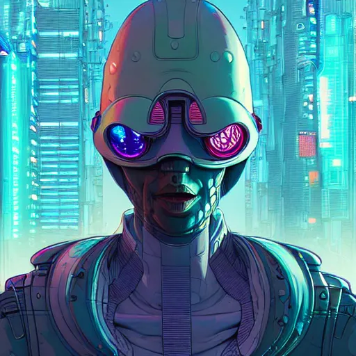 Image similar to A cyberpunk Chameleon cyborg on the street of a cyberpunk city art by Josan Gonzalez, sci-fi, highly detailed, digital painting, artstation, smooth, sharp focus, illustration, concept art by Josan Gonzalez and James Gurney and Mœbius