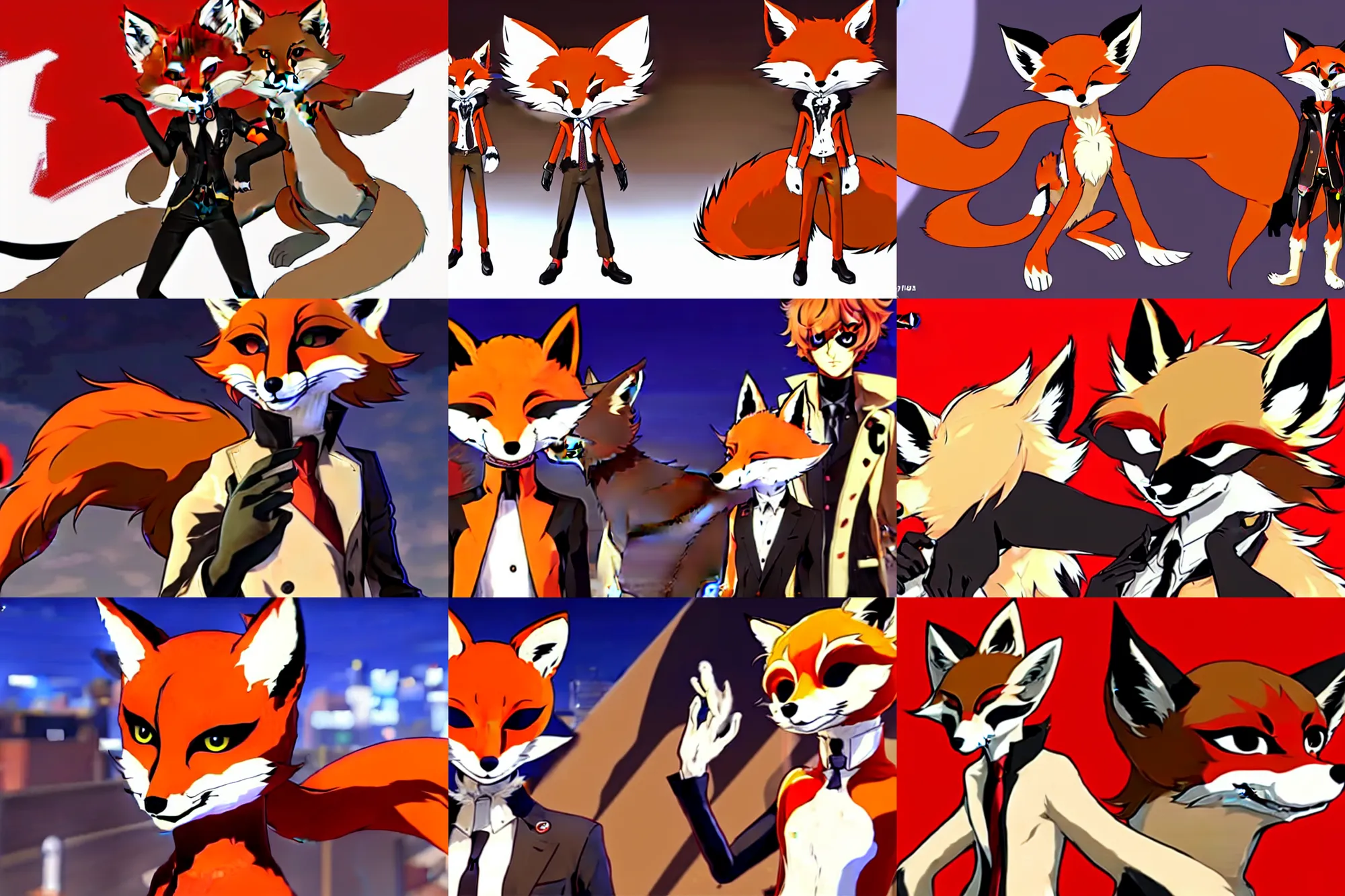 Image similar to a furry tan male fox on a persona 5 : royal ( by atlus ) video game splash screen, a furry male sandy sand - colored beige tan fur fox fursona ( has light brown hair ), persona 5 phantom thief style