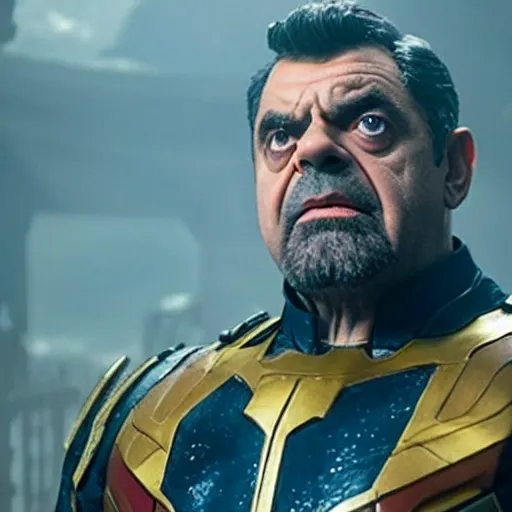 Image similar to Rowan Atkinson as Thanos in Avengers Infinity War